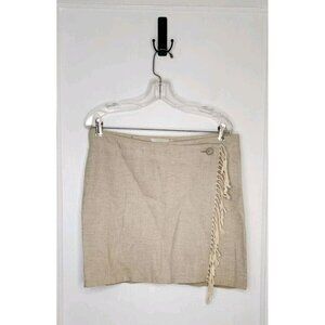 Express Compagnie Linen Cotton Wrap Skirt 13/14 Mini Neutral Beach Fringe 90s